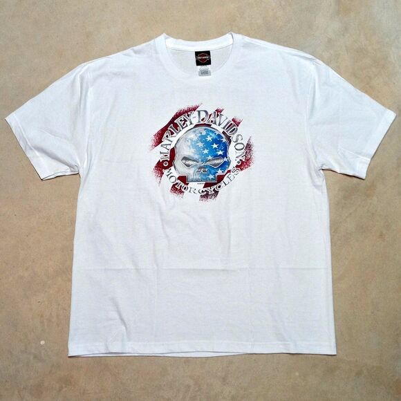 Harley-Davidson Charlotte NC T-shirt Size 2XL Made in USA Skull American Flag - Picture 1 of 7